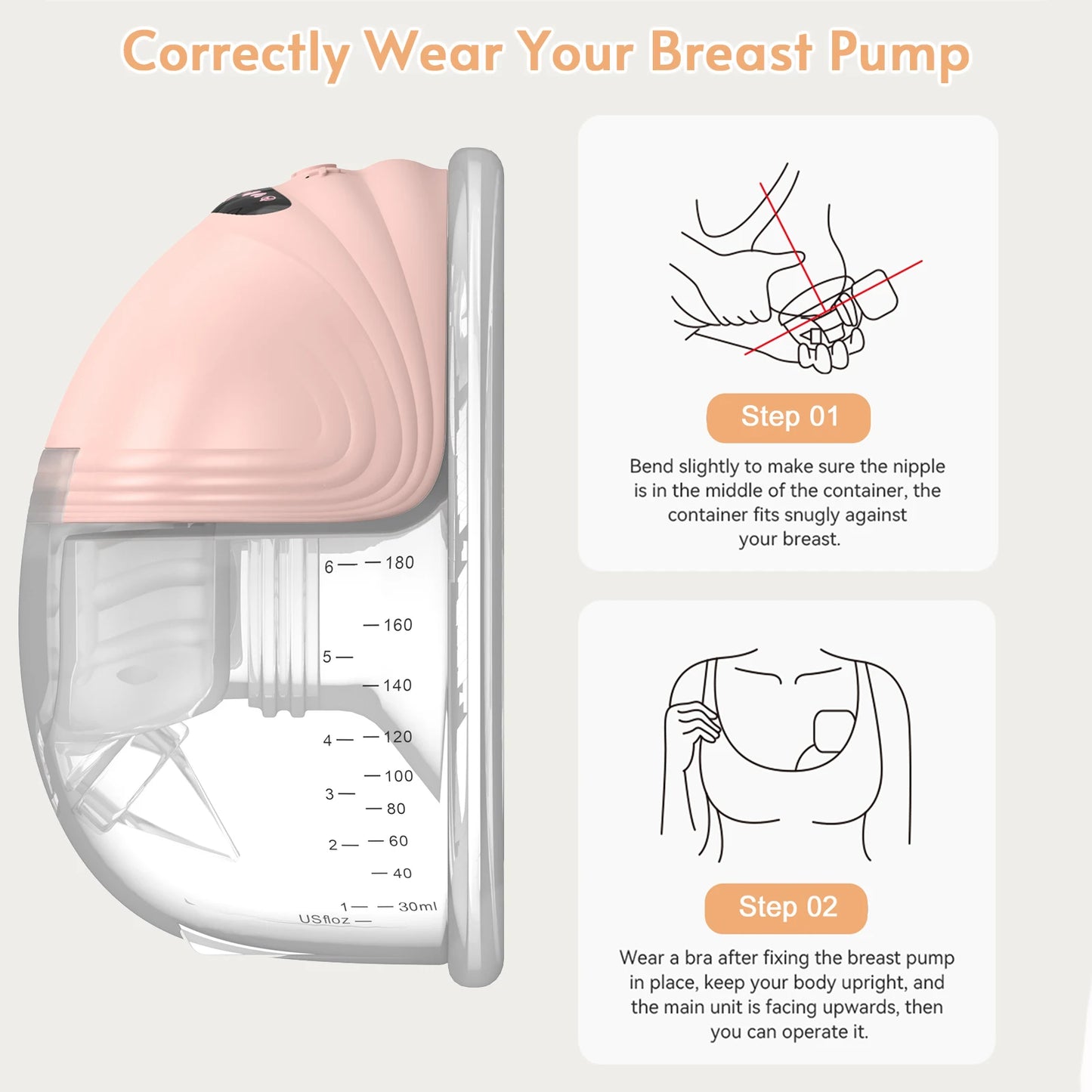 Wearable Breast Pump Super Silent Hands Free Electric Breast Pump  Comfort Milk Collector for Breastfeeding with 24mm Flange